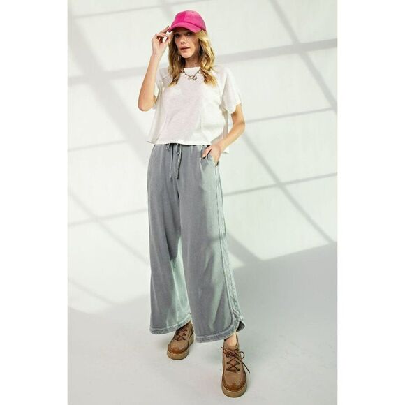 Easel Let's Grab Starbs Mineral Washed French Terry Pants in Faded Denim EB40836 - Picture 5 of 5